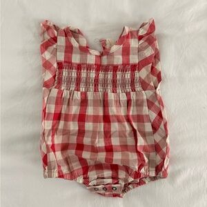 Red & Cream Gingham Smocked Baby Romper